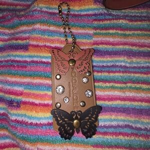 Custom COACH Brown Leather Butterfly Key & Card Holder Charm